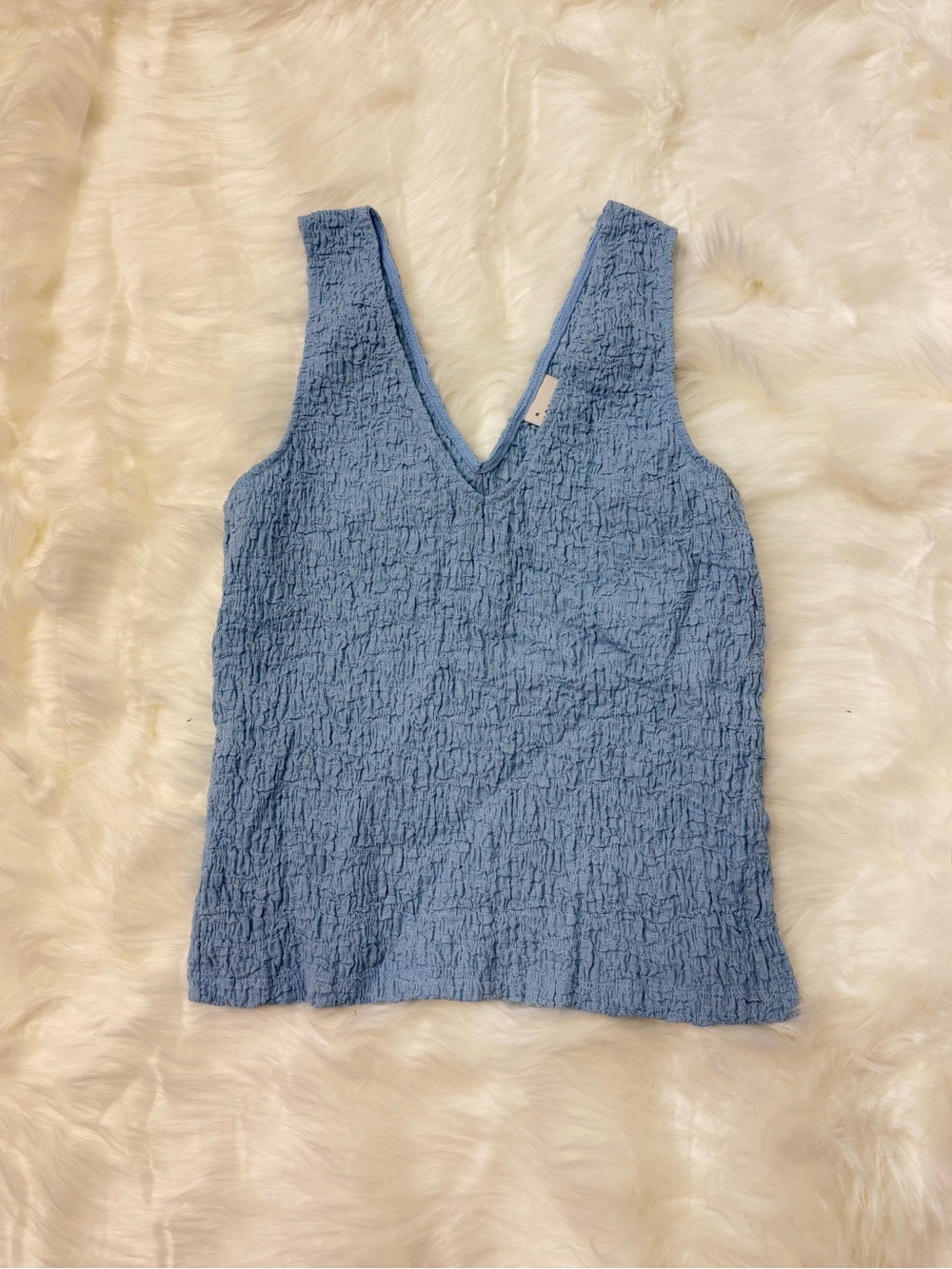 a new day Light Blue Crinkle V-Neck Tank Top